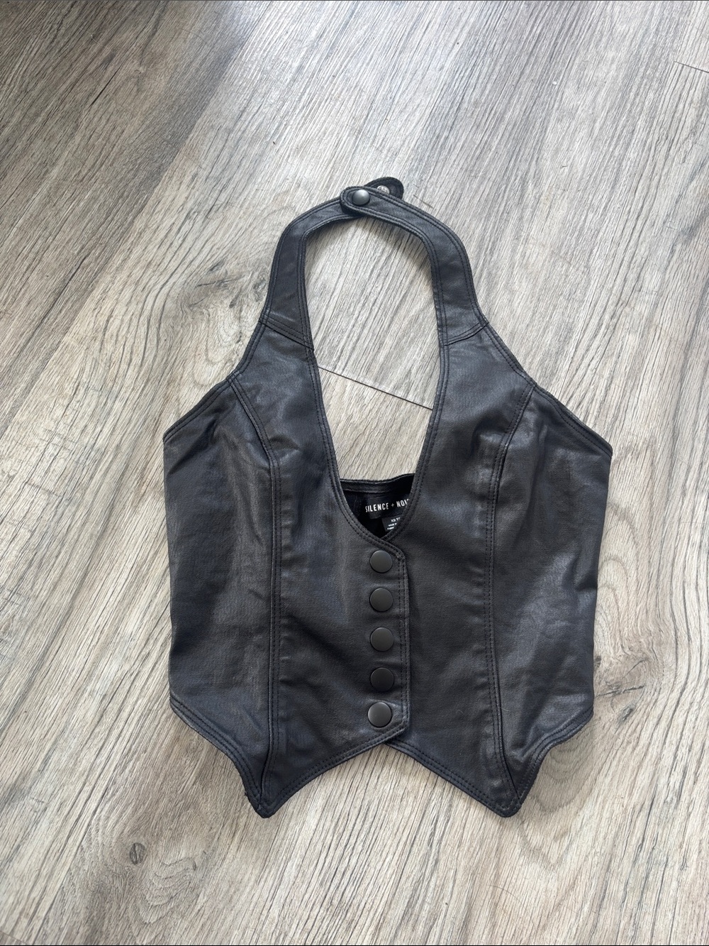 silence + noise Black Faux Leather Halter Crop Top